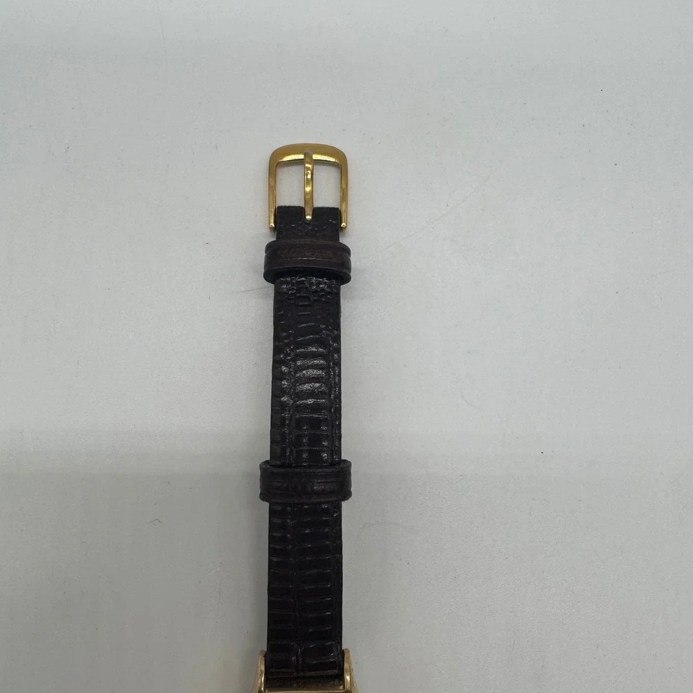 Pulsar V233-5100 Gold Tone Tonneau Ladies Quartz Watch Brown Leather needs bat